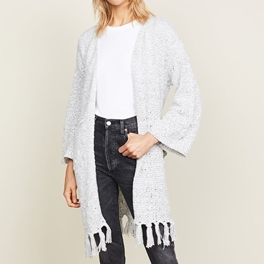 Cupcakes & Cashmere Grey Longline Kimbra Fringe Duster Cardigan